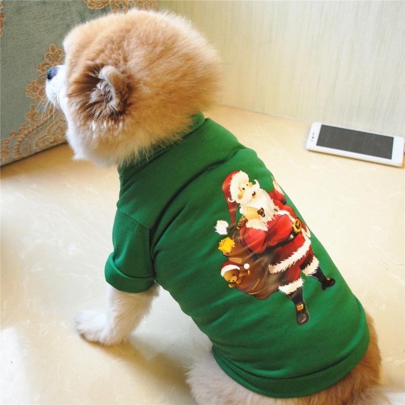 

Christmas Pet Dog Clothes Santa Claus Clothings Dogs Super Small Clothing Fleece Cartoon Print Autumn Winter Green Ropa Perro