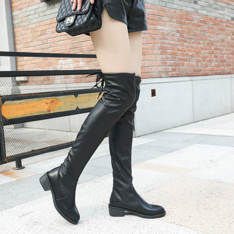 

2020 over the Knee High autum women Boots High Heel Fashion Shoes woman Retro style black Comfort PU Leather Bottes femmes1