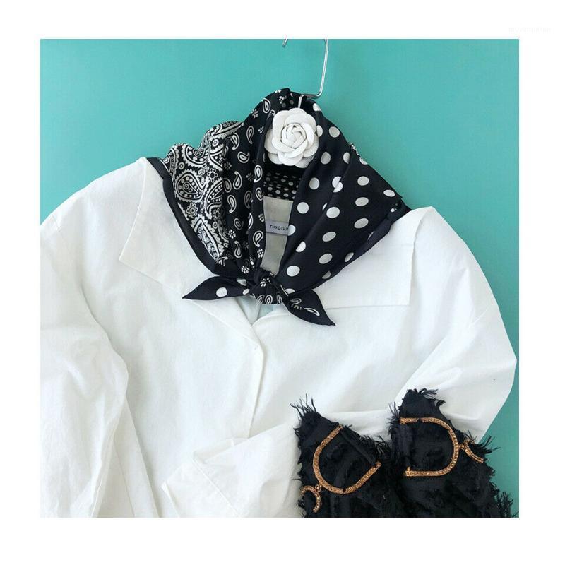 

100% Silk Scarf Women Vintage Paisley & Dot Print Handkerchief Turban Small Square Bandana Kerchief 53x53cm / 20.8 inches1