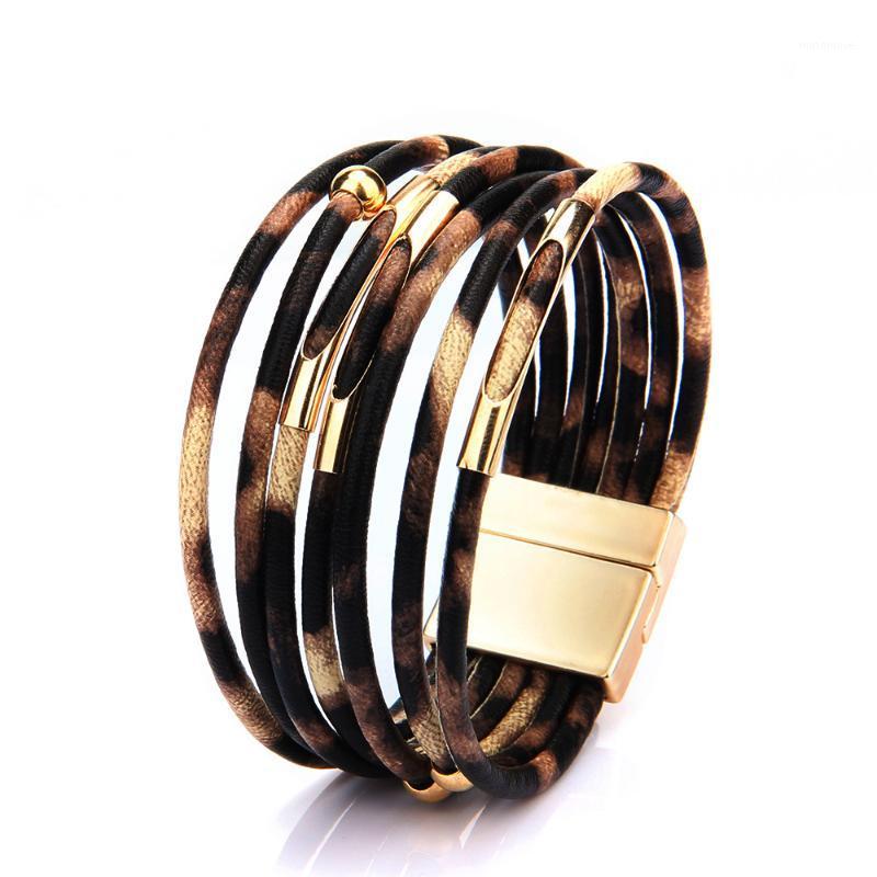 

Fashion Leopard Leather Bracelets for Women Elegant Multilayer Bracelets & Bangles Luxury Magnet Gold Beads Bracelet 20201