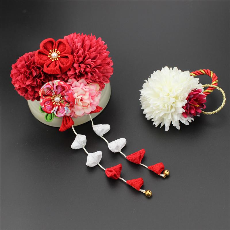 

One set Kanzhshi Flower Hair Clip Chrysanthemum Shape Kimono Yukata Outfit Elegant Red Pink Geisha Hair Accesories Hanfu HW078