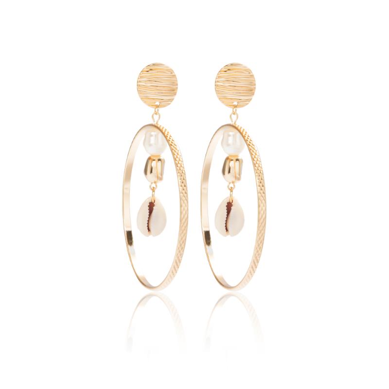 

Big Round Fashion Earrings 2020 in Drop Simulation Pearl Shell Gold Alloy Earrings Stud long for Girls