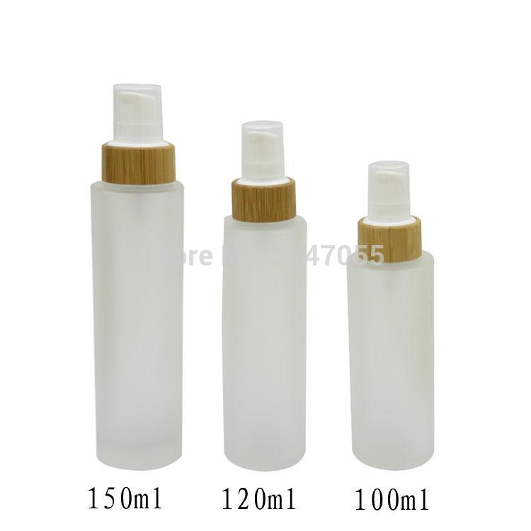 

100ml120ml150ml Matte Glass Cosmetic Lotion/Emulsion Bamboo Pump Bottle, High Quality Cream/Shampoo Refillable Container, 10pcs