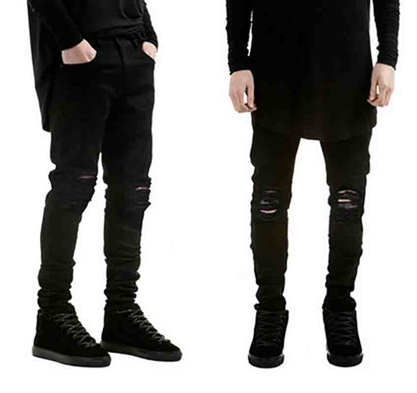 

Mens Jeans European and American Style Men Slim Elastic Jeans Trousers Casual Men Jean Fashion New Solid Color Washed Pencil Pants, Black