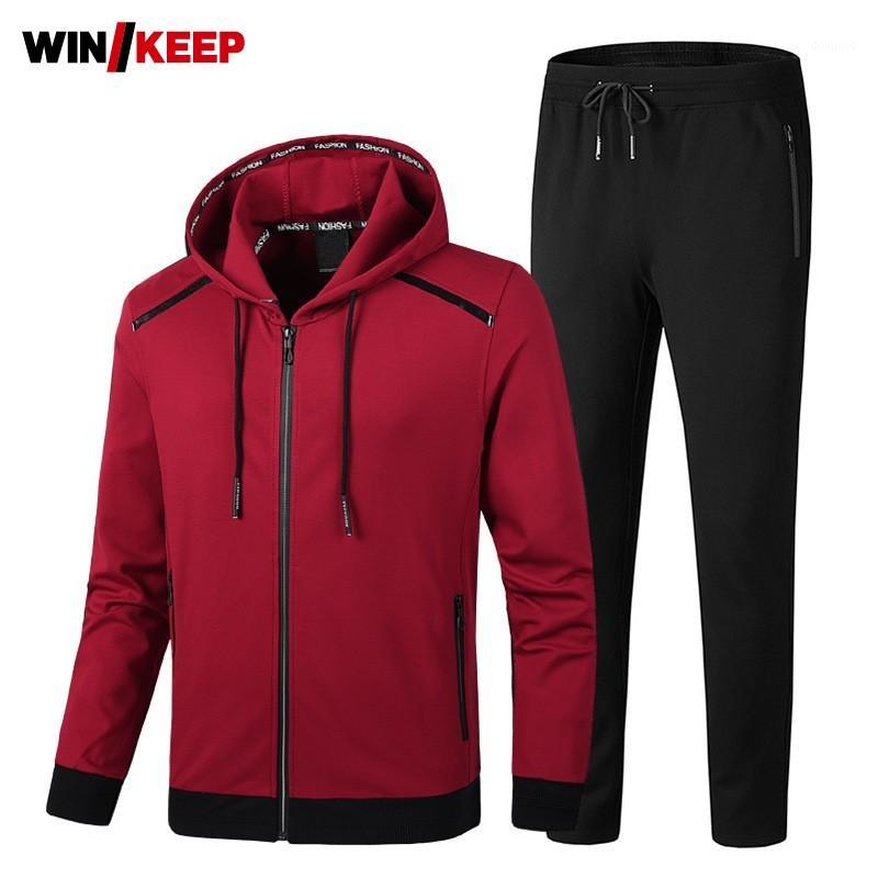 

Fashion 2020 Mens Sportswear Plus Size 9XL Sports Suit Zipper Hooded Jacket Elastic Waist Sweatpants Two Piece Set Tracksuit1, Red