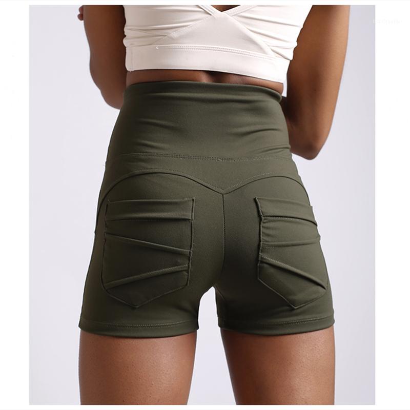 

Widen High Waist Army Green Sports Shorts Peach BuYoga Shorts Tight Fitting Black Athletic with BuPockets1