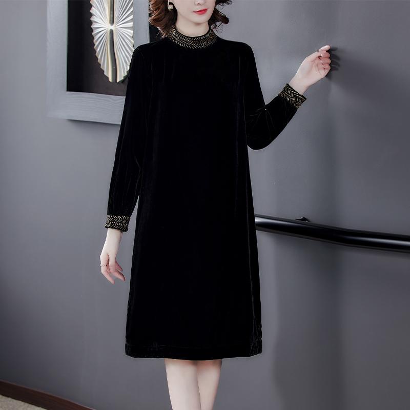 

Chikichi Clothing 2020 Autumn And Winter New Long Sleeve Velvet Beads Dress Elegant High-end Banquet Dress Large Size 4XL, Black