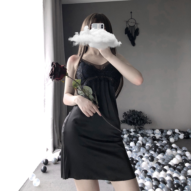 

Sexy lace satin silky lingerie- like sleeping at night dressed as temptation underwear sling embroidered with neckline v for woman, Red