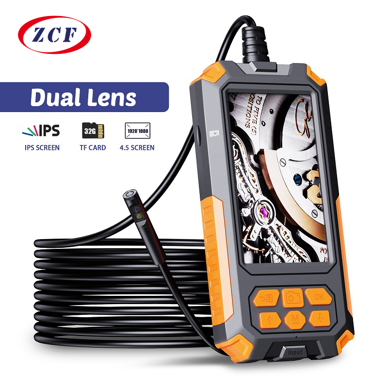 

P50 Dual Lens Industrial Endoscope 4.5 Inch IPS Screen HD 8MM/5.5MM Dual camera 9 LED Lights IP68 Waterproof With 32G TF Cardhello, 8mm dual lens