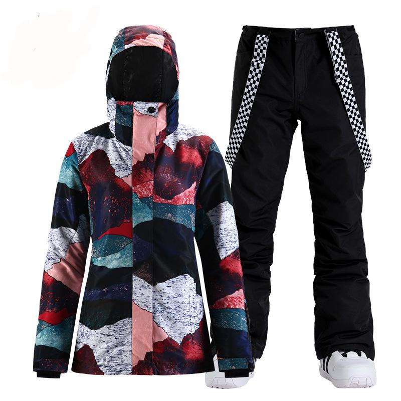 

New Women's Snow Suit Wear Outdoor Sports Skiing Costumes Waterproof Windproof Snowboard Clothing Sets Jacket + Strap Pant Girl, Picture pant