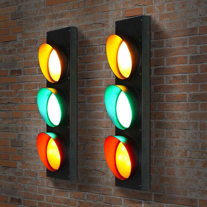 

Wall Lamp Industrial Style Retro Creative Bar Restaurant The Traffic Light Iron Glass LED Inside Signal