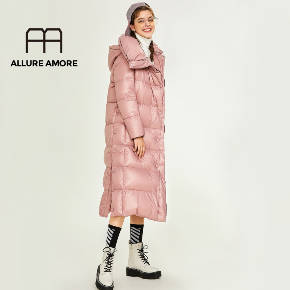 

women's white duck down jacket fluff puffer quilted coat removable hood lightweight parka cotton female clothes new largre size, Mist rose