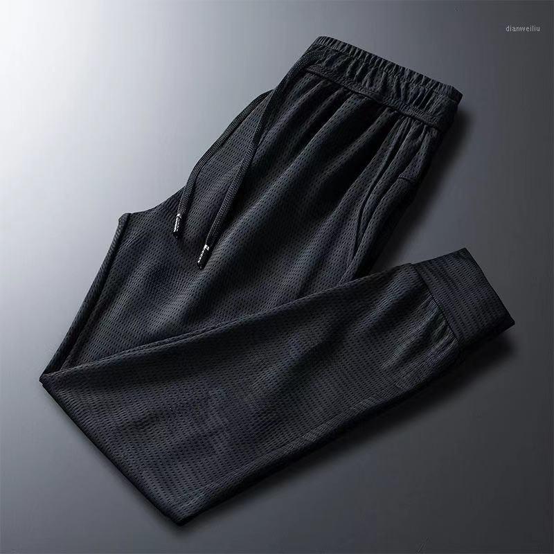 

New summer high elastic ice silk pants men's thin breathable loose mesh quick-drying casual sports trousers1, Black