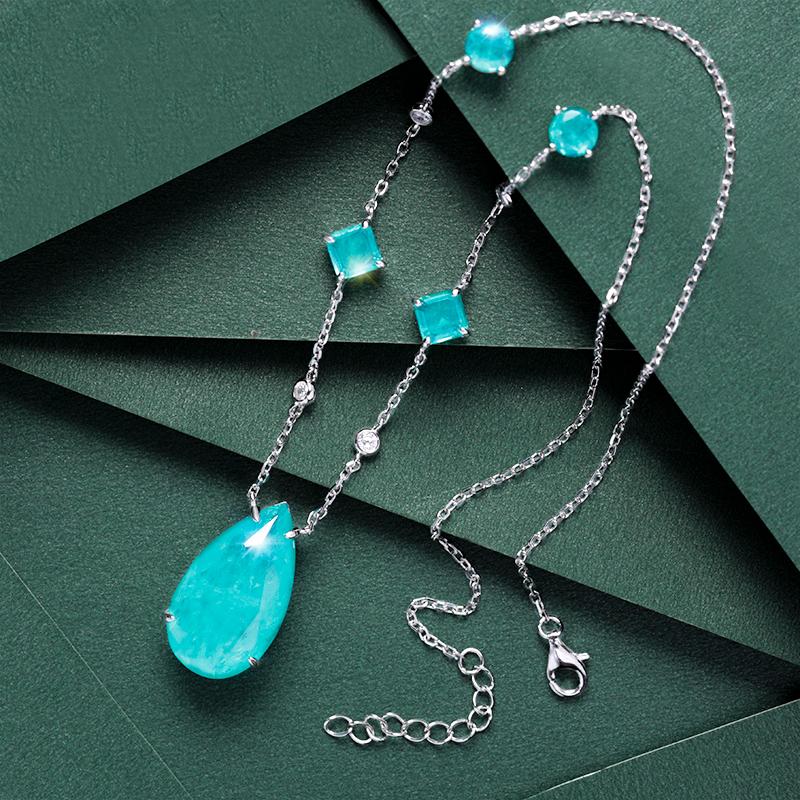

High Sense Of Real 925 Sterling Silver Paraiba Gemstone Drop Luxury Necklace For Ladies Exquisite Jewelry Gift