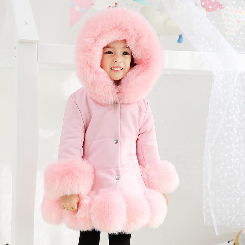 

Winter Children Warm Faux Leather Fur Coat Hooded Warm Outerwear Thicking Children Autumn Girls Girl Faux fur Clothes, White