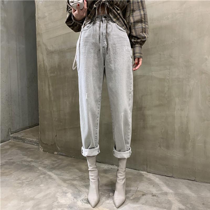 

Vintage Loose Women Denim Jeans High Waist Pockets Button Female Gray Denim Jeans Pants 2020 Harem Trousers Streetwear