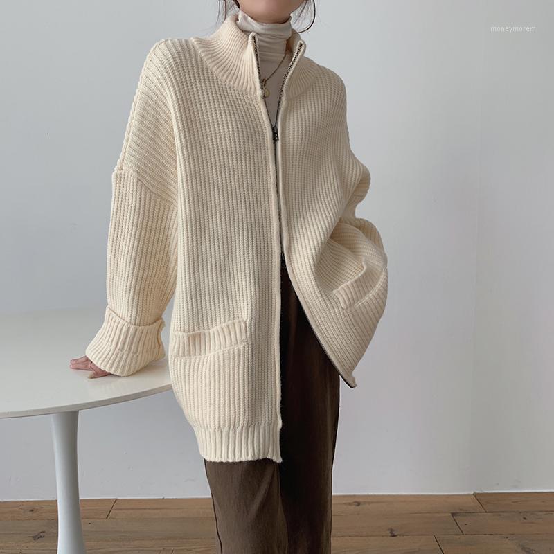 

Thickened Warm zipper up sweater cardigan new loose oversized long sleeve cardigans coats F1421, Black