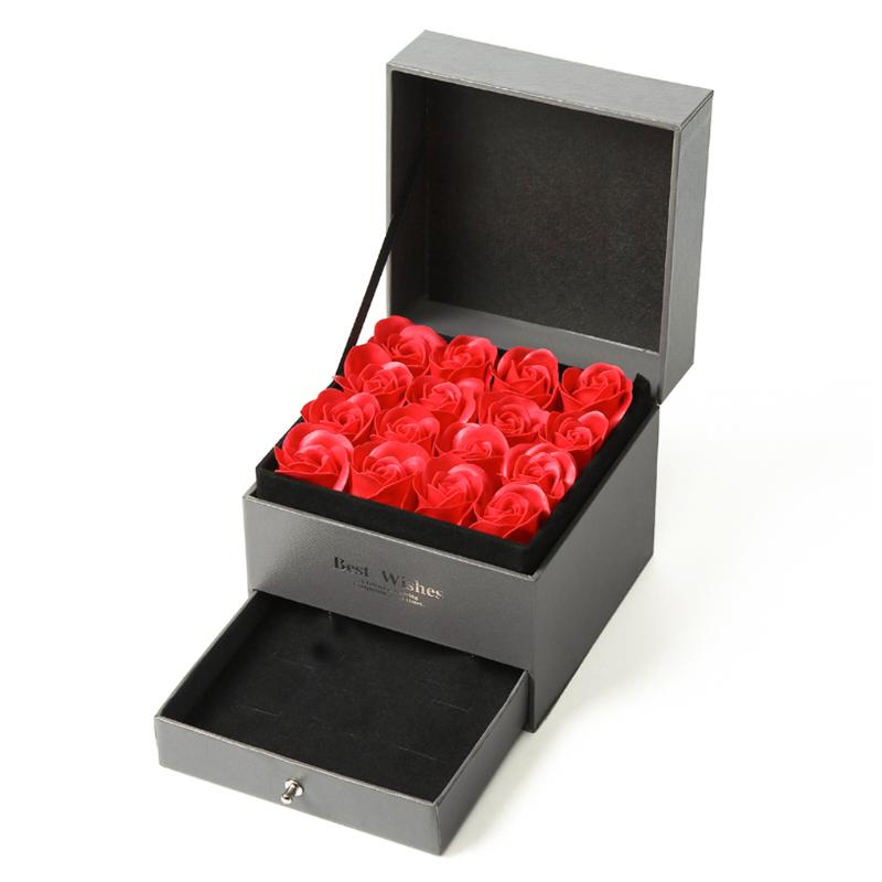 

oap Flower Gift Box Double Layer Wood Drawer Rose Gift Box Jewelry Organizer Wedding Romantic Valentine's Day Surprise