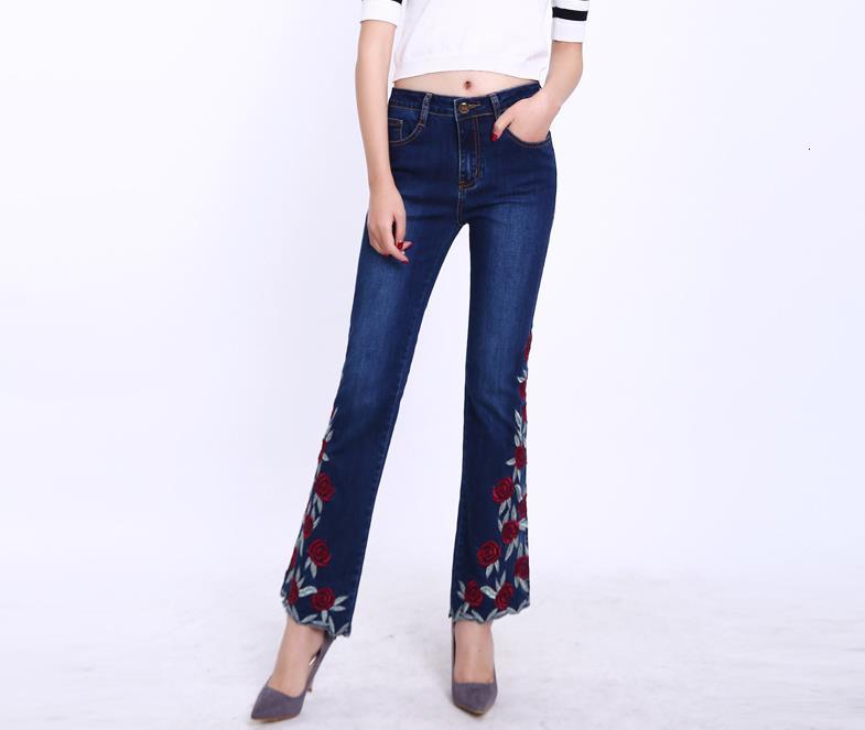 

Burnt Jeans Women's New Embroidered Pink Ladies'jeans Stretch Wind P017, Blue