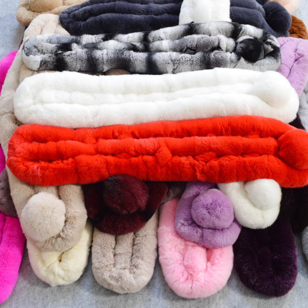 

2020 hand-made sale of natural women real hot scarf scarfs rex rabbit skin ring scarves