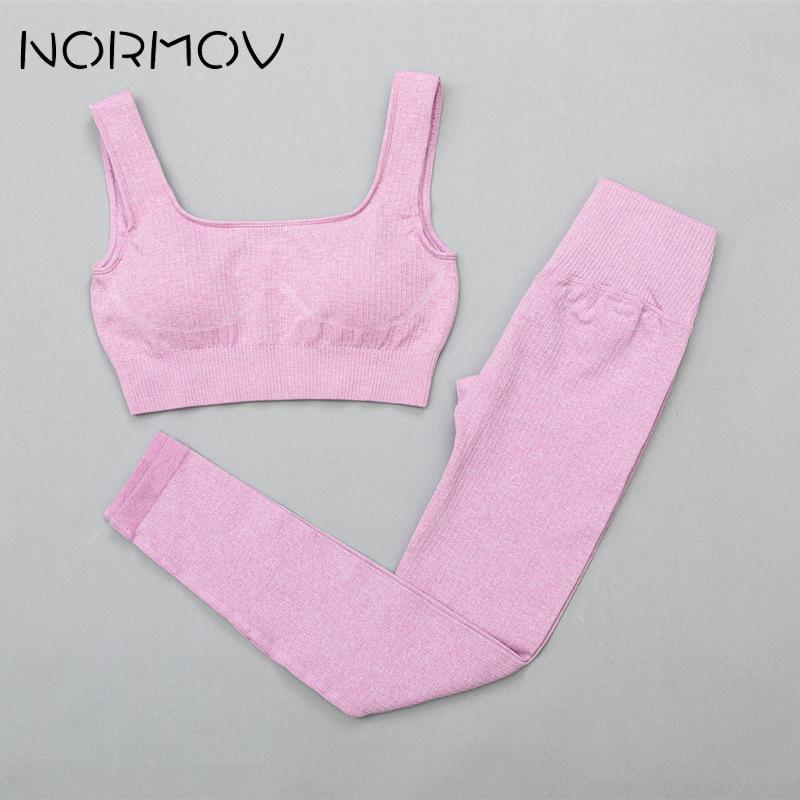 

NORMOV Seamless 2 Piece Women Yoga Set Sport Suit Workout Clothes Padded Push-Up Sports Bra+Fitness Leggings Gym Sets, Purple