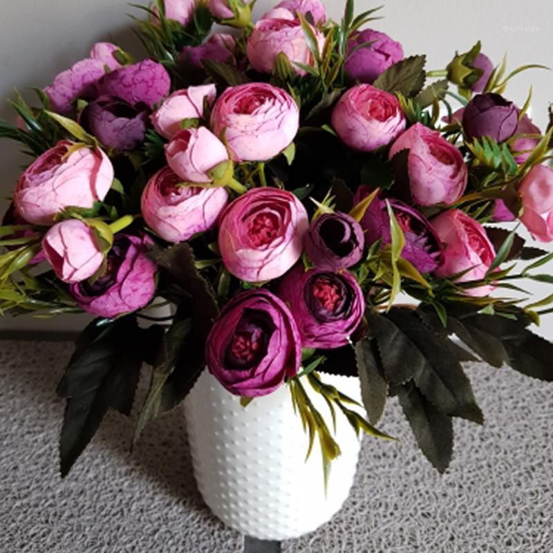 

6 Branches Blue Autumn Artificial Fake Peony Flower Wedding Hydrangea Home Decor Flores Small Buds Bouquet Flower Decorations1, As picture