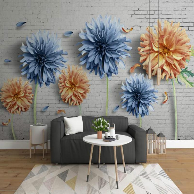 

Custom wallpapers Home Improvement Photo Wallpaper for Walls Minimalistic 3d chrysanthemum brick wall Mural Background Wallpaper, Embossment paper