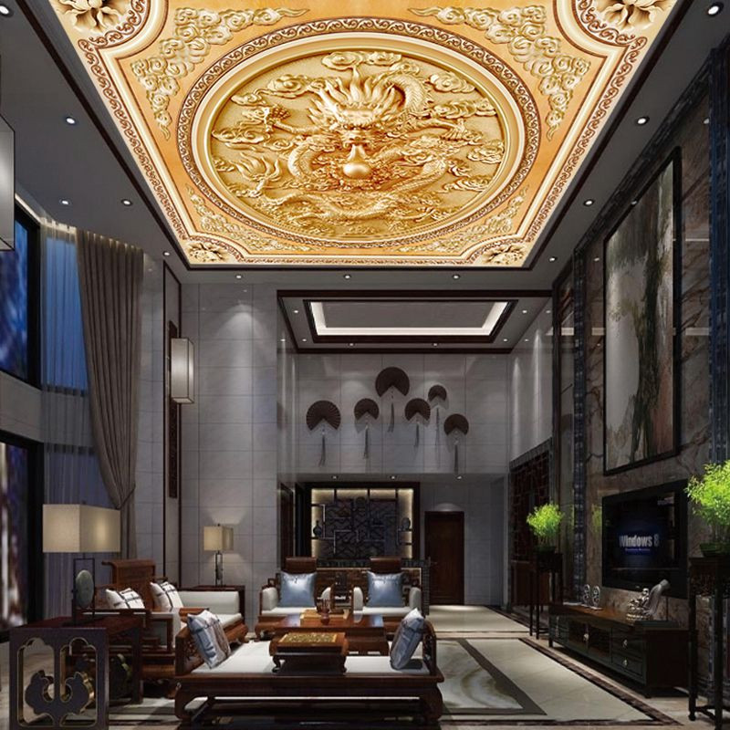

classic 3d wallpaper palace Hall ceiling gold dragon custom painted murals 3d ceilings murals wallpapers