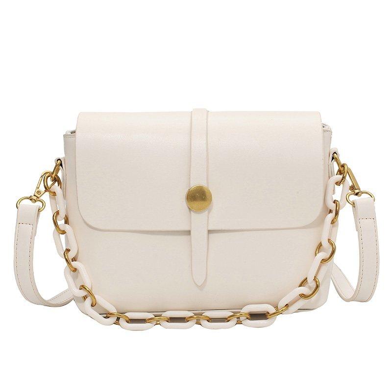 

Shoulder Bag For Women Female Handbag Small New PU Leather Designer High Quality Daily Bag White With Chain Simple, Black