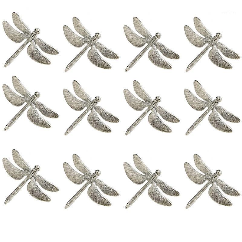 

12 Pcs Dragonfly Napkin Rings, Zinc Alloy Napkin Buckle Silver Ring For Hotel Wedding Holiday Table Dinner Party Decorati1