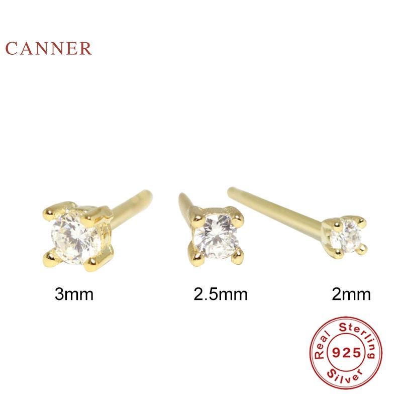 

CANNER 2 /2.5/3Mm Simple Ins Style Earrings For Women S925 Sterling Silver Piercing Stud Earrings Zircon Fine Jewelry Pendientes