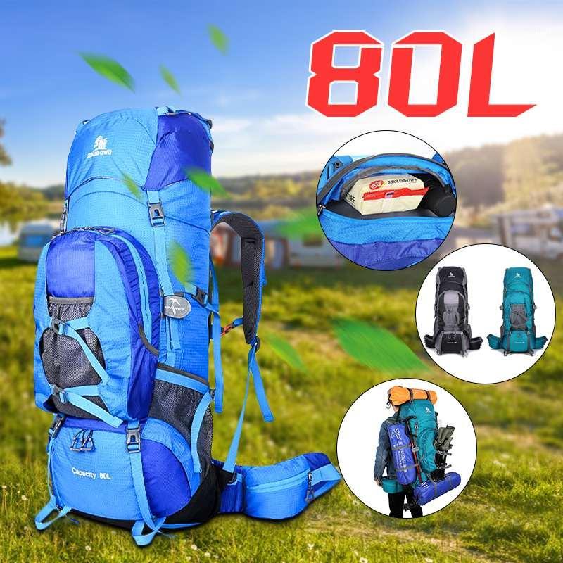 

80L Outdoor Backpack Camping Climbing Bag Waterproof Mountaineering Hiking Backpacks Molle Sport Bag Climbing Rucksack1, Blue