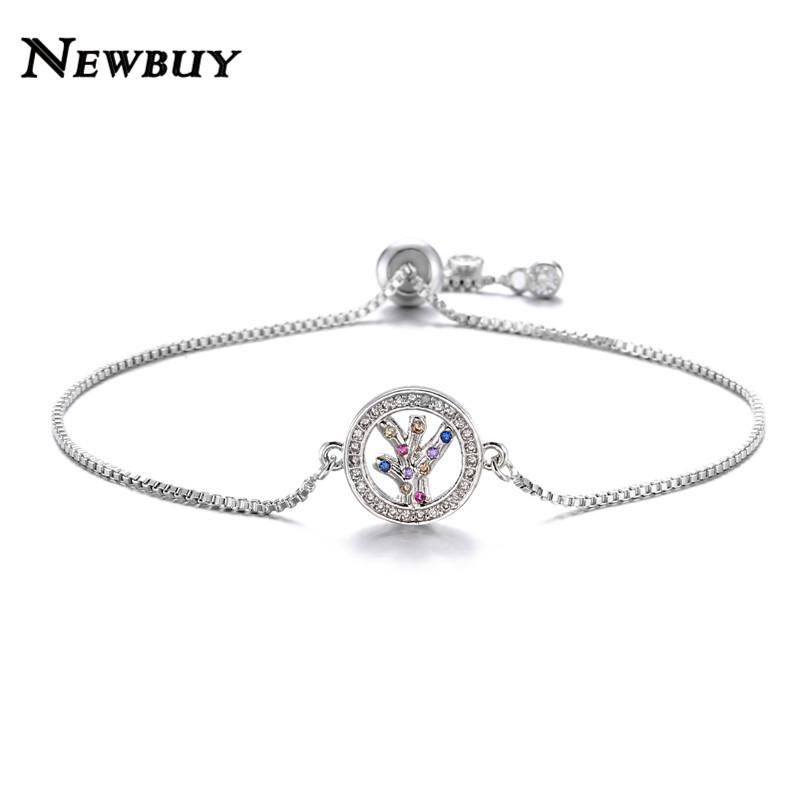 

NEWBUY 2021 Trendy Silver Color Cute Cactus Charm Bracelets For Women Gril Adjustable Copper Chain Bracelet Clear CZ Jewelry
