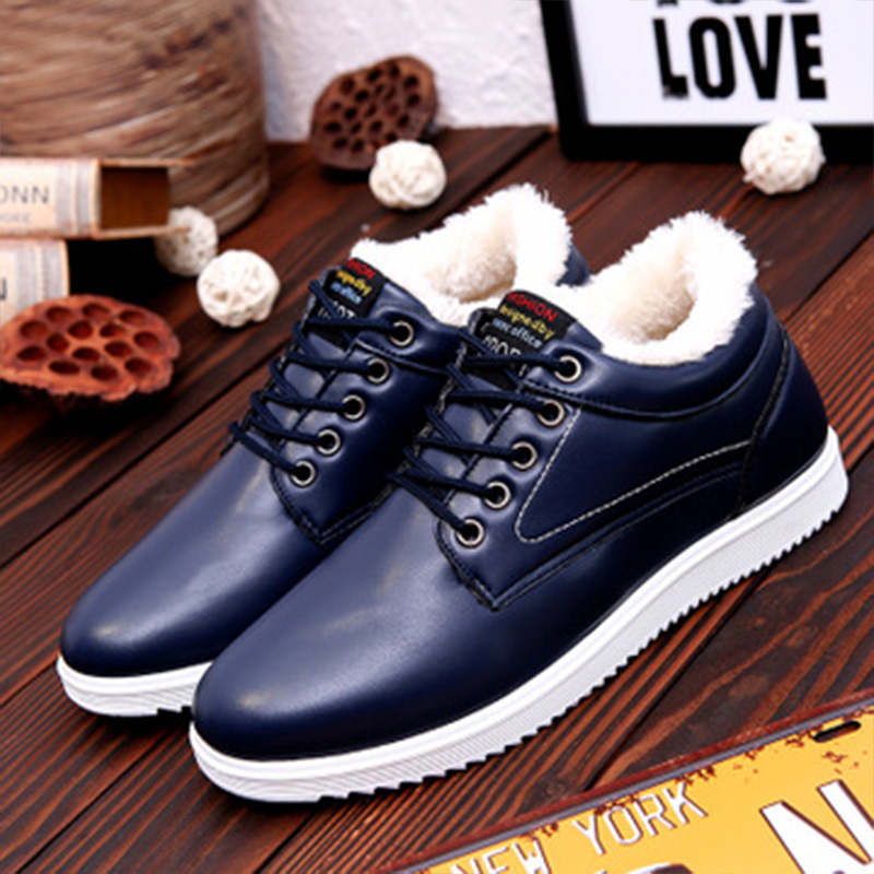 

Manner of male cotton casual winter warm outdoor man platform in addition to solid velvet lace-up shoes with skin, Blue