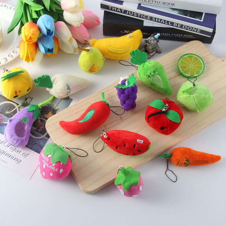 

New Fruit Vegetables Designs Plush Pendant Toys Children Kids Car Pendant Cell Phone Bag Key Rings Keychain XMAS Gifts 6-13cm WX-K40, As picture