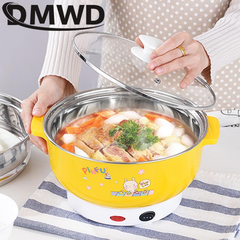 

DMWD Multifunctional electric cooker MINI heating pan Stainless Steel Hotpot noodles rice Steamer Steamed eggs Soup pot 2L EU US