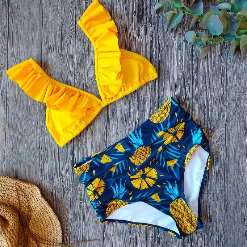 

Sexy Vintage High Waisted Bikini 2020 Swimsuit Women Two Piece Ruffle Swimwear Bikini Set Plus Size Bathing Suits Summer XXL1