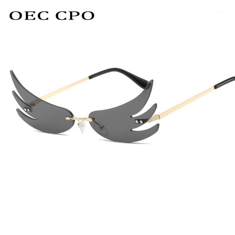 

OEC CPOFashion Rimless Sunglasses Women New Small Metal Frame Butterfly Sunglasses Female Trend Mirror Eyewear Glasses UV400O5041