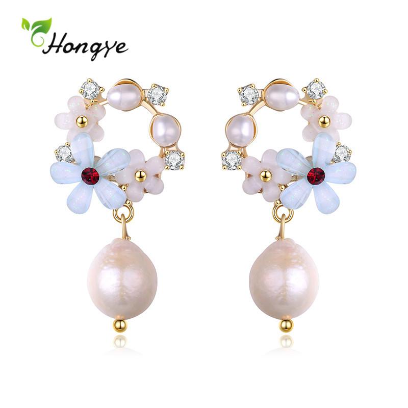 

Hongye Korea Cute Natural Freshwater Pearl Drop Earrings for Women Elegant Flower Fashion Anniversary Brincos Jewelry Hot Sale