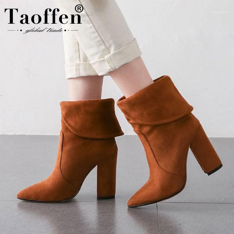 

TAOFFEN Ankle Boots For Women Sexy Pointed Toe Winter Warm Fur Shoes Women Fashion Suede Office High Heel Boots Size 34-431, Black