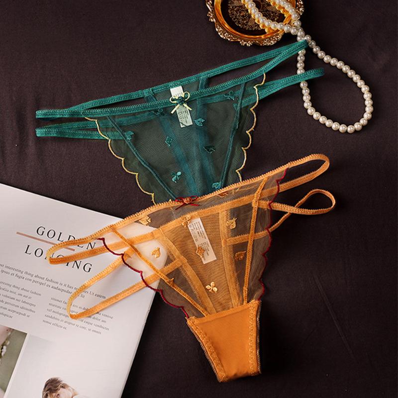 

Low Waist Sexy Women G-String Lace Sexy Thongs Seamless Thin Belt Female Lingerie Underwear Comfortable Briefs, Black