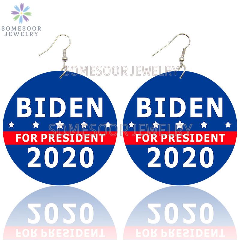

SOMESOOR Biden Harris For President 2020 Wooden Drop Earrings American Moral Leader Both Sides Printed Ear Loops For Women Gifts