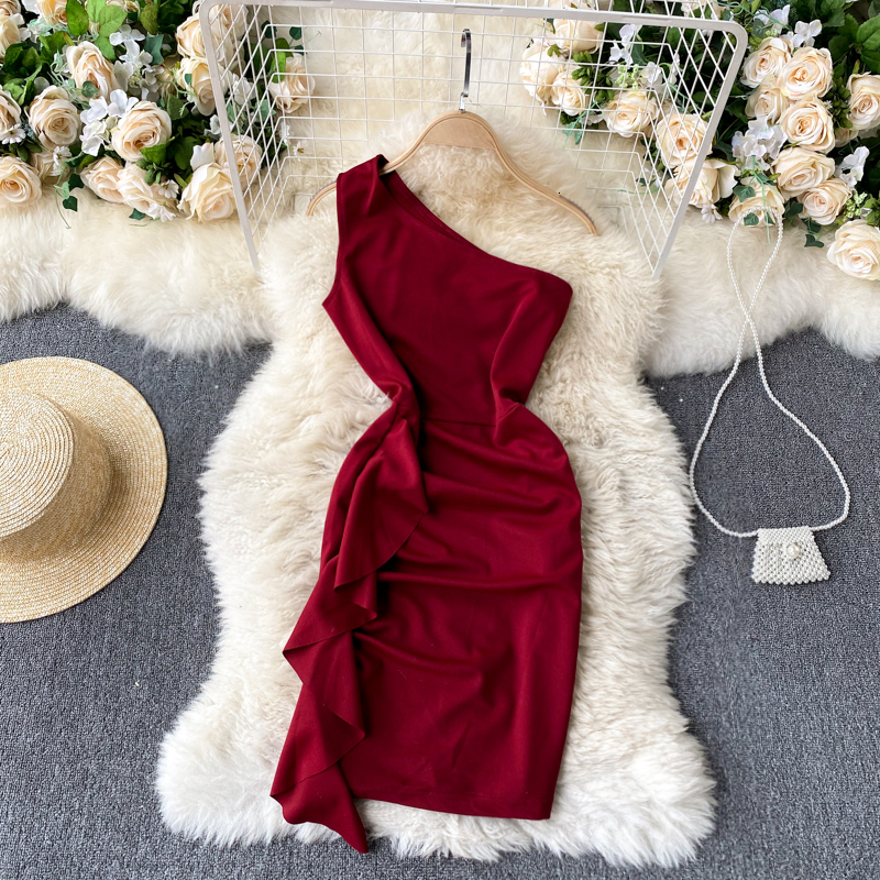 

2021 New Singiny solid women off the shoulder dressed sexy summer in short thin pencil dress MS6K, Black