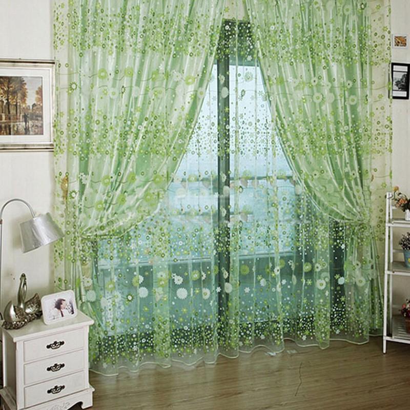 

2020 Print Floral Voile Window Curtains for Living Room Tulle Door Curtains Drape Panel Sheer Valances Sheer Curtain Home Decor, Green