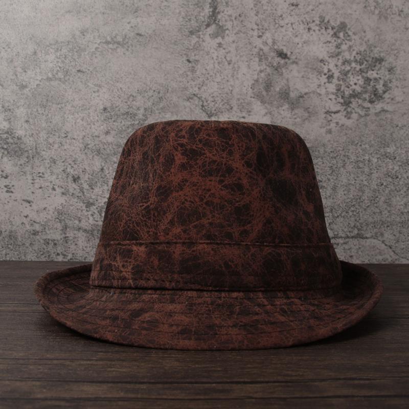 

Fashion Men Leather Fedora Hat For Dad Jazz Hat Boater Flat Top For Gentleman Bowler Porkpie Size 58CM, Black
