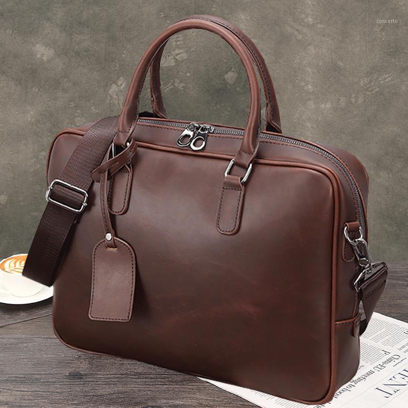 

Crazy Horse Leather Men Briefcase Business Messenger Bag Quality PU Leather Briefcase Men's Bags Office Handbag Bolso Hombre1, Brown