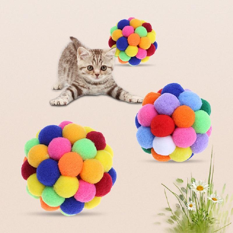 

Interactive Colorful Handmade Bells Bouncy Ball Built-In Catnip Pet Kitten Play Chewing Rattle Scratch Cat Toy Traning Products1