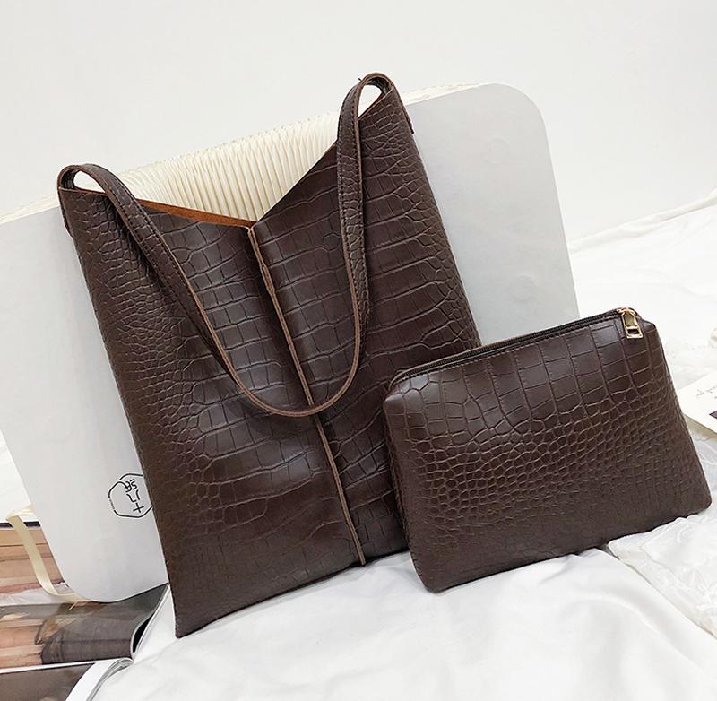 

2pcs Set Vintage Large PU Leather Crossbody Bucket Bag for Women 2021 Lady Shoulder Handbags Female Fashion Totes, Black