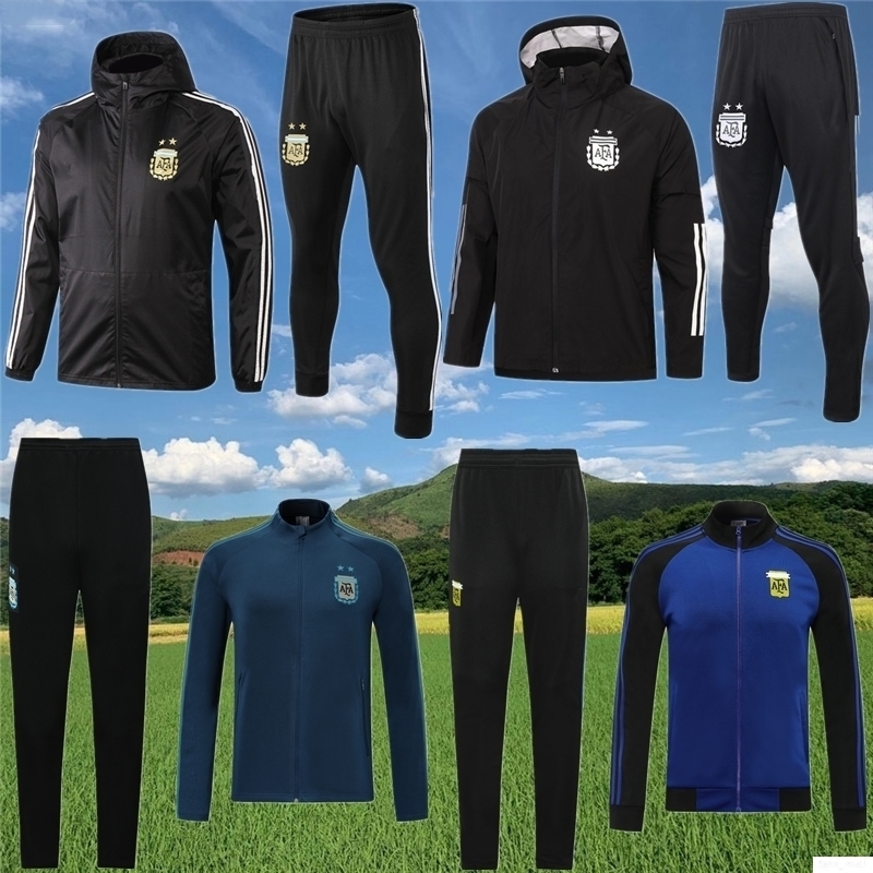 

New Argentina Windbreaker Jackets Tracksuit training suit football Survetement 2020 2021 MESSI football sports jacket suit training suit, Black