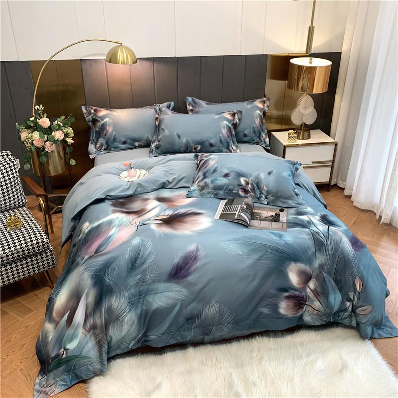 

Luxury European Bedding Set 600TC Cotton Feather Printing Series Bed Linen Duvet Cover Pillowcase  King Size #, -xs-01-01